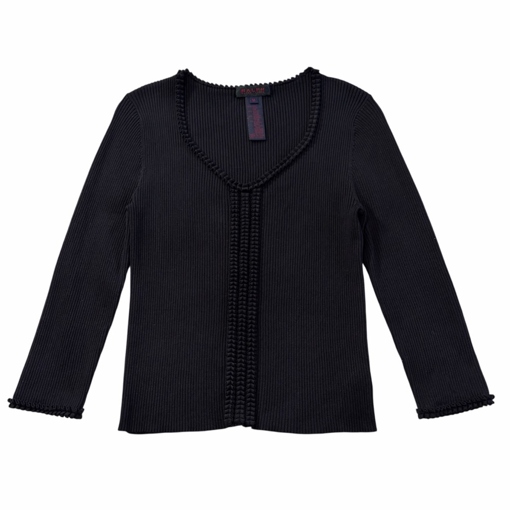 Ralph Lauren Black Ribbed Knit Long-Sleeve Top